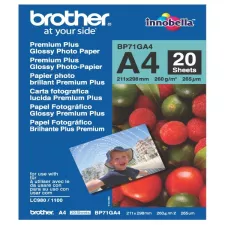 obrázek produktu Brother Glossy Photo Paper, BP71GA4, foto papír, lesklý, bílý, A4, 260 g/m2, 20 ks, inkoustový