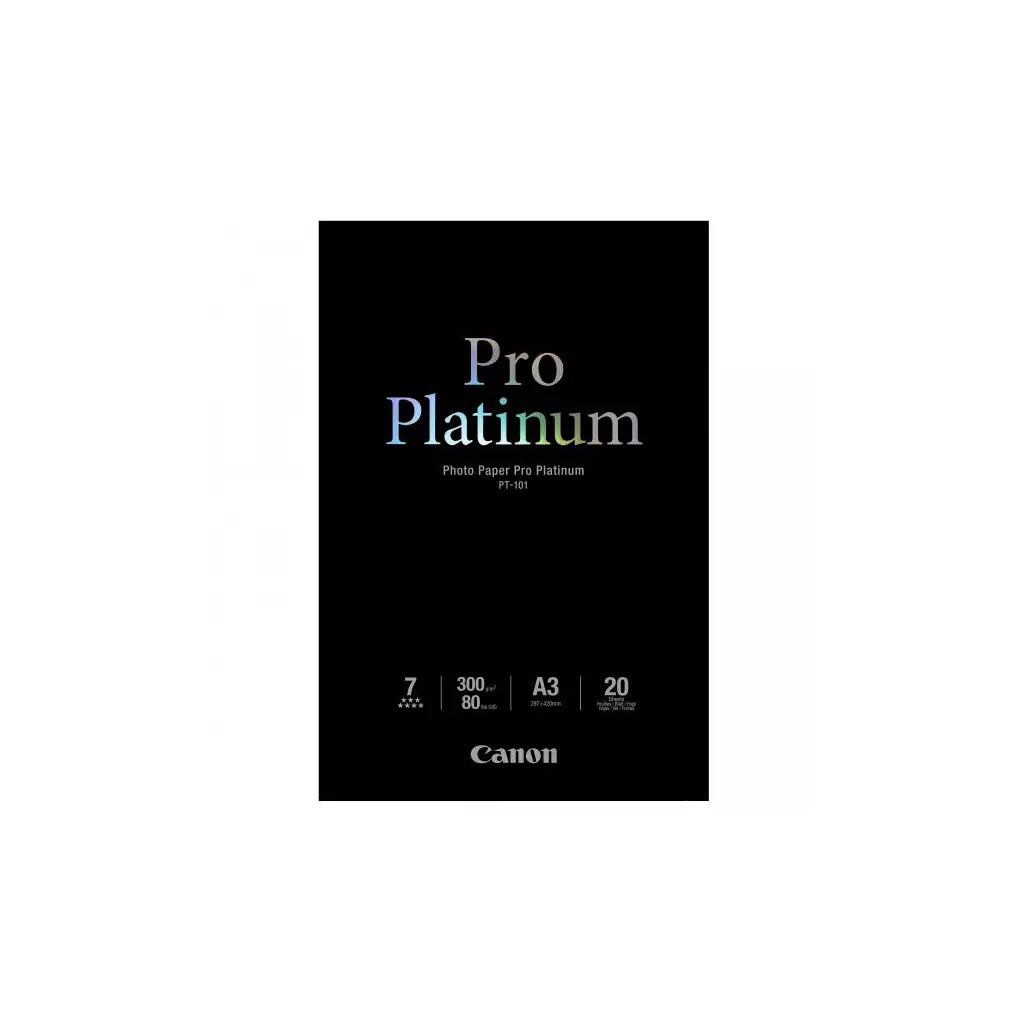 Obrázek produktu Canon Photo Paper Pro Platinum, PT-101 A3, foto papír, lesklý, 2768B017, bílý, A3, 300 g/m2, 20 ks, inkoustový