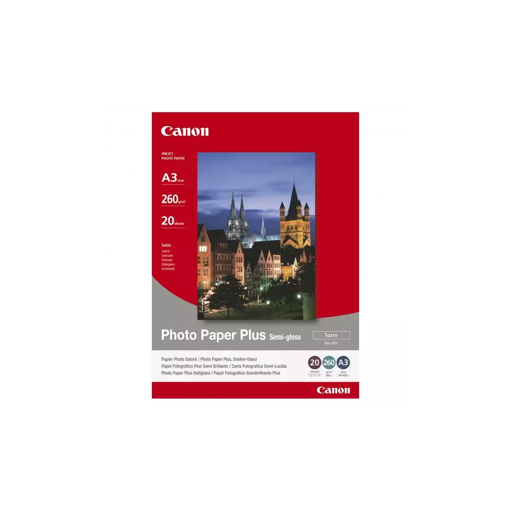 Obrázek produktu Canon Photo Paper Plus Semi-Glossy, SG-201 A3, foto papír, pololesklý, saténový typ 1686B026, bílý, A3, 260 g/m2, 20 ks, inkoustov