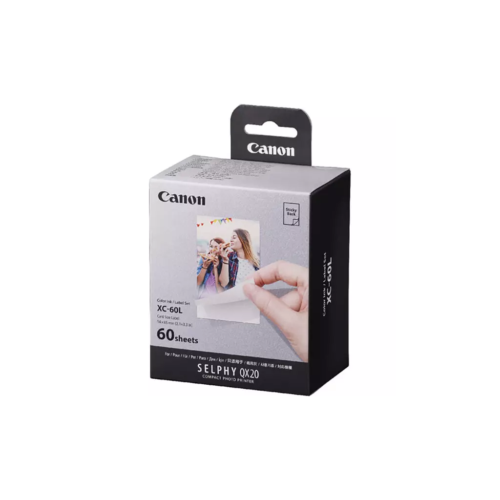 Obrázek produktu Canon XC-60L papír + ink, XC-60L, foto papír, samolepící, 6756C001, bílý, 60 ks, termosublimační,SELPHY Square QX20
