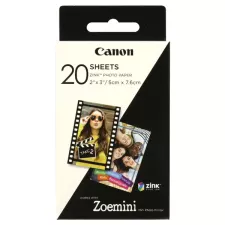 obrázek produktu Canon ZINK Photo Paper, ZINK, foto papír, bez okrajů typ lesklý, Zero Ink typ 3214C002, bílý, 5x7,6cm, 2x3\", 20 ks, termální,Canon
