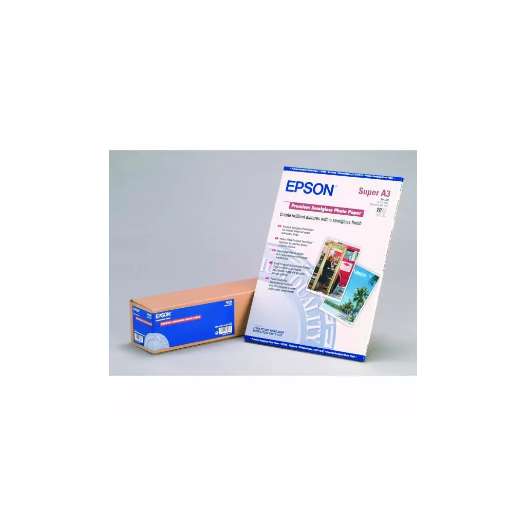 Obrázek produktu Epson Premium Semigloss Photo Paper, C13S041328, foto papír, pololesklý, bílý, Stylus Photo 1270, 2000P, A3+, 251 g/m2, 20 ks, ink