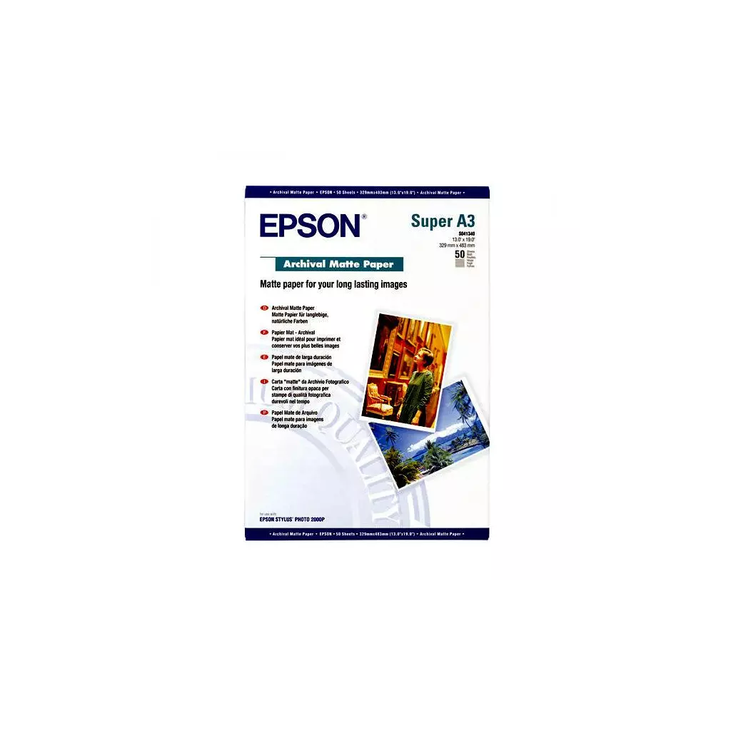 Obrázek produktu Epson Archival Matte Paper, bílá, 50, ks C13S041340, pro inkoustové tiskárny, 330x480mm (A3+), A3+, 192 g/m2