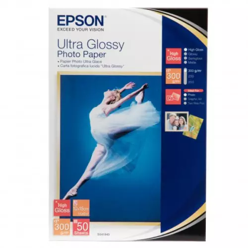 obrázek produktu Epson Ultra Glossy Photo Paper, C13S041943BH, foto papír, lesklý, bílý, R200, R300, R800, RX425, RX500, 10x15cm, 4x6", 300 g/m2, 5