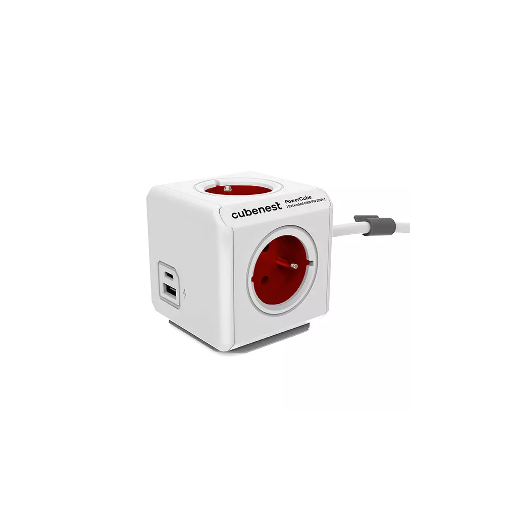 Obrázek produktu Cubenest - PowerCube, 1.5m, Extended USB PD 20W, A+C, červená, POWERCUBE, 4 zásuvky, USB A+C, Power Delivery 20W