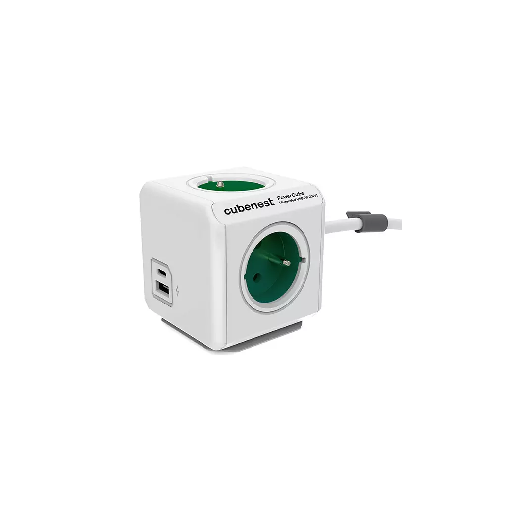 Obrázek produktu Cubenest - PowerCube, 1.5m, Extended USB PD20W, A+C, zelená, POWERCUBE, 4 zásuvky, USB A+C, Power Delivery 20W
