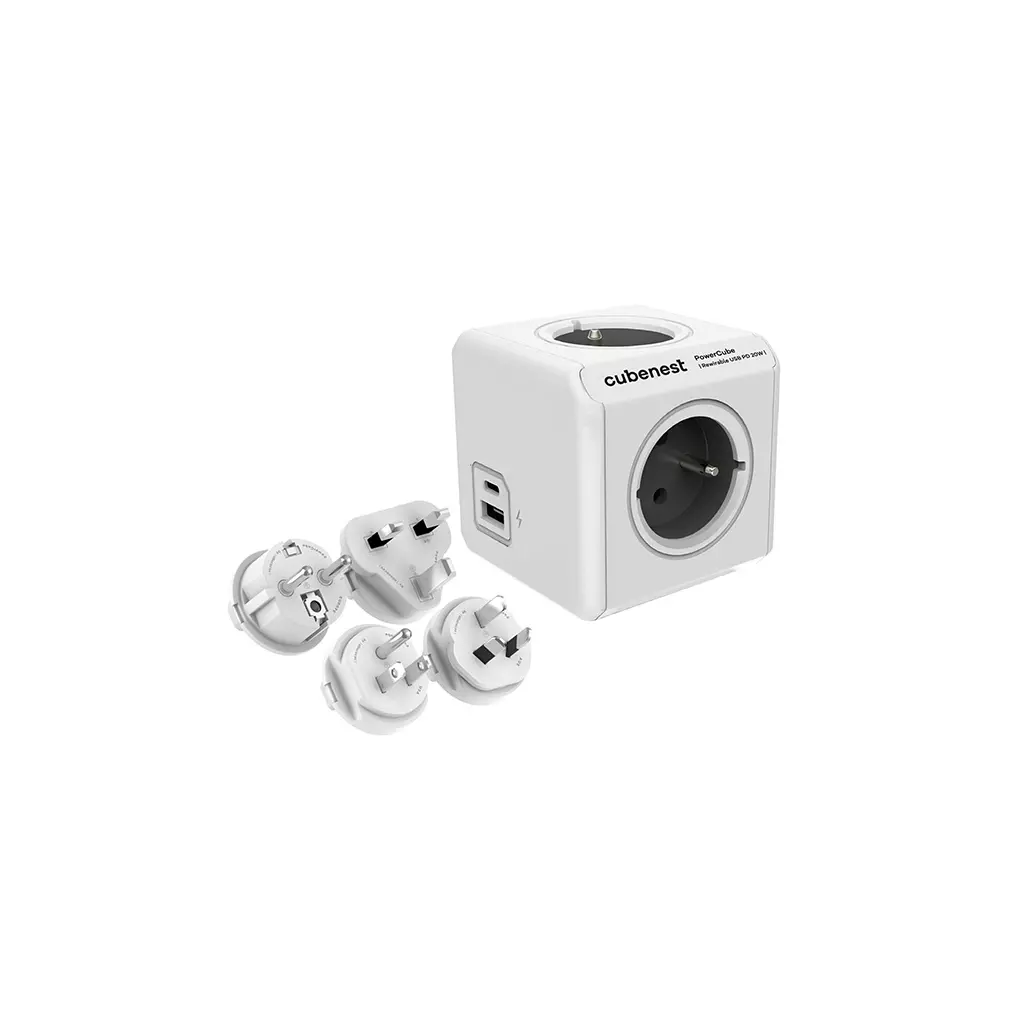 Obrázek produktu Cubenest - PowerCube, ReWirable USB PD 20W, A+C, šedá, POWERCUBE, 4x zásuvka USB C+A, Power Delivery 20W