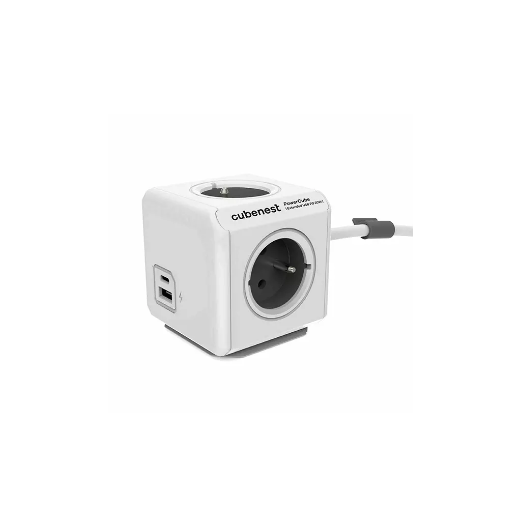Obrázek produktu Cubenest - PowerCube, 3m, Extended USB, šedá, POWERCUBE, 4 zásuvky, USB A+C, PD 20W