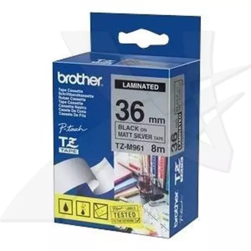 obrázek produktu Brother originální páska do tiskárny štítků, Brother, TZE-M961, černý tisk/stříbrný podklad, laminovaná, 8m, 36mm