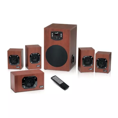 obrázek produktu Genius reproduktory SW-HF 5.1 4600 v2, 5.1, 120W, hnědé, dálkové ovládání, domácí kino, 3,5 mm jack, 40Hz~20kHz
