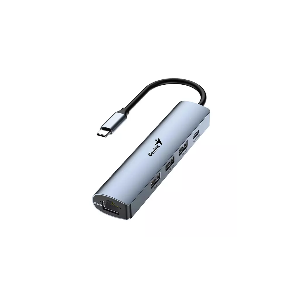 Obrázek produktu USB (3.0) hub 4-port, UH-545, šedý, Genius, 3x USB 3.0, 1x RJ45