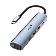 obrázek produktu USB (3.0) hub 4-port, UH-545, šedý, Genius, 3x USB 3.0, 1x RJ45