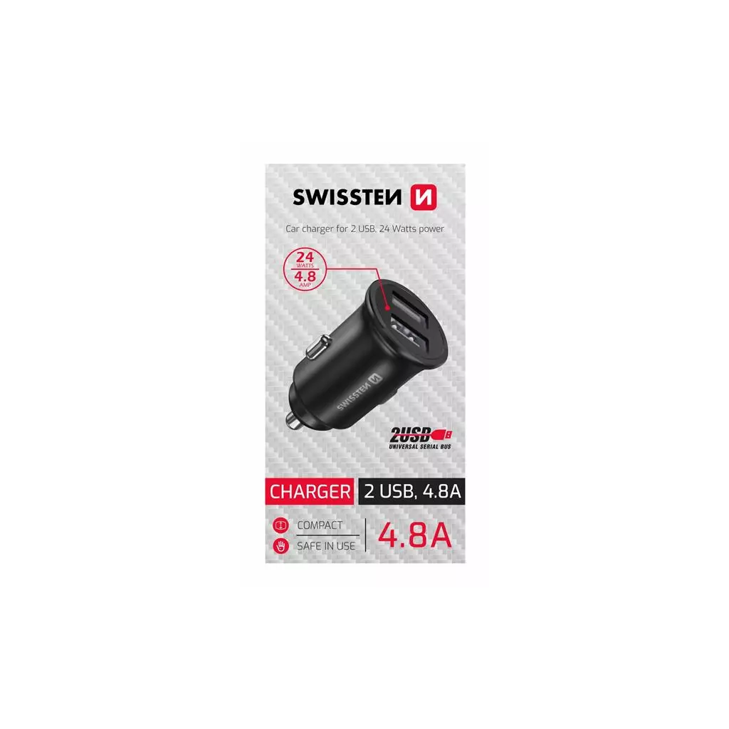 Obrázek produktu SWISSTEN CL ADAPTÉR 2x USB 4,8A METAL ČERNÝ (SAMOPRODAVAČ)
