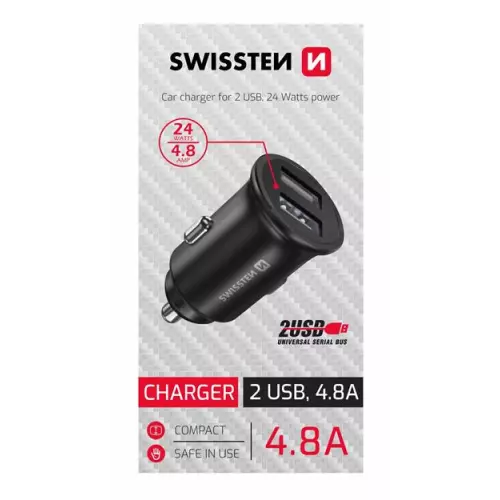 obrázek produktu SWISSTEN CL ADAPTÉR 2x USB 4,8A METAL ČERNÝ (SAMOPRODAVAČ)