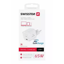 obrázek produktu SWISSTEN SÍŤOVÝ ADAPTÉR GaN 1x USB-C 65W POWER DELIVERY BÍLÝ