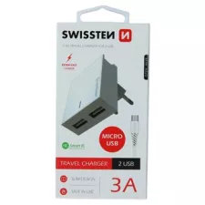 obrázek produktu SWISSTEN SÍŤOVÝ ADAPTÉR SMART IC 2x USB 3A POWER + DATOVÝ KABEL USB / MICRO USB 1,2 M BÍLÝ