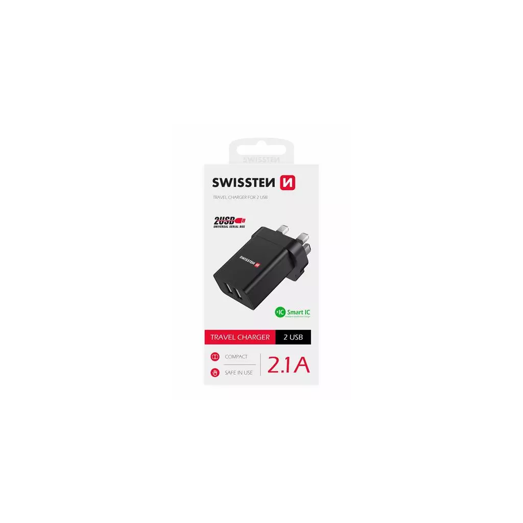 Obrázek produktu SWISSTEN SÍŤOVÝ ADAPTÉR 2x USB 10,5W pro UK zásuvku ČERNÝ
