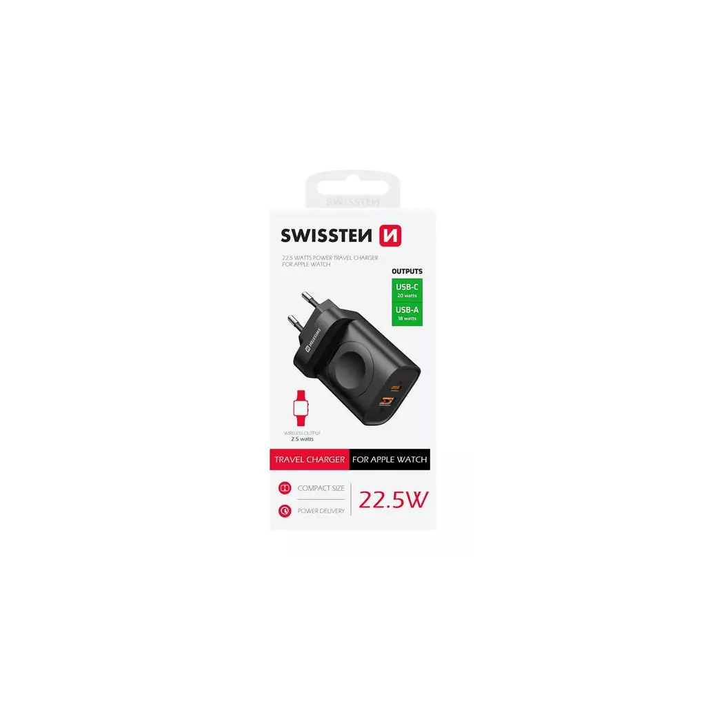 Obrázek produktu SWISSTEN SÍŤOVÝ ADAPTÉR 1xUSB-A, 1xUSB-C a  Apple Watch