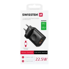 obrázek produktu SWISSTEN SÍŤOVÝ ADAPTÉR 1xUSB-A, 1xUSB-C a  Apple Watch