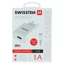 obrázek produktu SWISSTEN SÍŤOVÝ ADAPTÉR SMART IC 1x USB 1A POWER + DATOVÝ KABEL USB / MICRO USB 1,2 M BÍLÝ