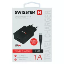 obrázek produktu SWISSTEN SÍŤOVÝ ADAPTÉR SMART IC 1x USB 1A POWER + DATOVÝ KABEL USB / MICRO USB 1,2 M ČERNÝ