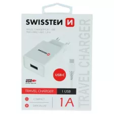 obrázek produktu SWISSTEN SÍŤOVÝ ADAPTÉR SMART IC 1x USB 1A POWER + DATOVÝ KABEL USB / TYPE C 1,2 M BÍLÝ