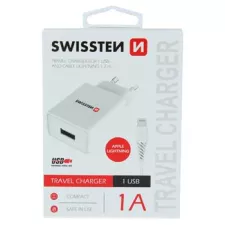 obrázek produktu SWISSTEN SÍŤOVÝ ADAPTÉR SMART IC 1x USB 1A POWER + DATOVÝ KABEL USB / LIGHTNING 1,2 M BÍLÝ