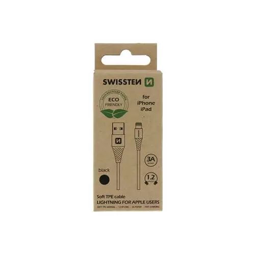 obrázek produktu DATOVÝ KABEL SWISSTEN USB/LIGHTNING ČERNÝ 1,2M  (ECO BALENÍ)