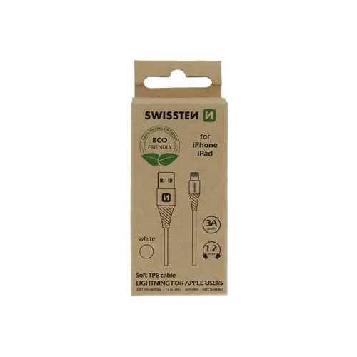 obrázek produktu DATOVÝ KABEL SWISSTEN USB/LIGHTNING BÍLÝ 1,2M  (ECO BALENÍ)