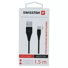 obrázek produktu DATOVÝ KABEL SWISSTEN USB / MICRO USB 1,5 M ČERNÝ (9mm)
