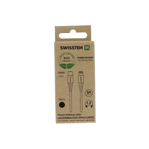 obrázek produktu DATOVÝ KABEL SWISSTEN USB-C/LIGHTNING ČERNÝ 1,2M  (ECO BALENÍ)