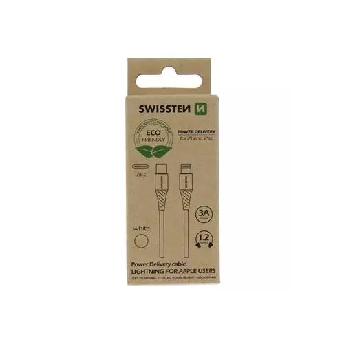 obrázek produktu DATOVÝ KABEL SWISSTEN USB-C/LIGHTNING BÍLÝ 1,2M  (ECO BALENÍ)