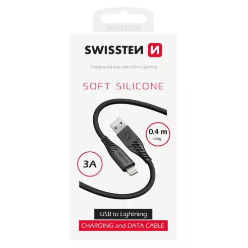 obrázek produktu DATOVÝ KABEL SWISSTEN SOFT SILICONE USB-A / LIGHTNING 0,4 M ČERNÝ