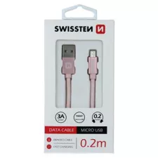 obrázek produktu DATOVÝ KABEL SWISSTEN TEXTILE USB / MICRO USB 0,2 M RŮŽOVO/ZLATÝ