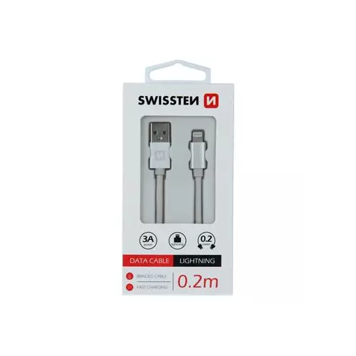 obrázek produktu DATOVÝ KABEL SWISSTEN TEXTILE USB / LIGHTNING 0,2 M STŘÍBRNÝ