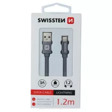 obrázek produktu DATOVÝ KABEL SWISSTEN TEXTILE USB / LIGHTNING 1,2 M ŠEDÝ