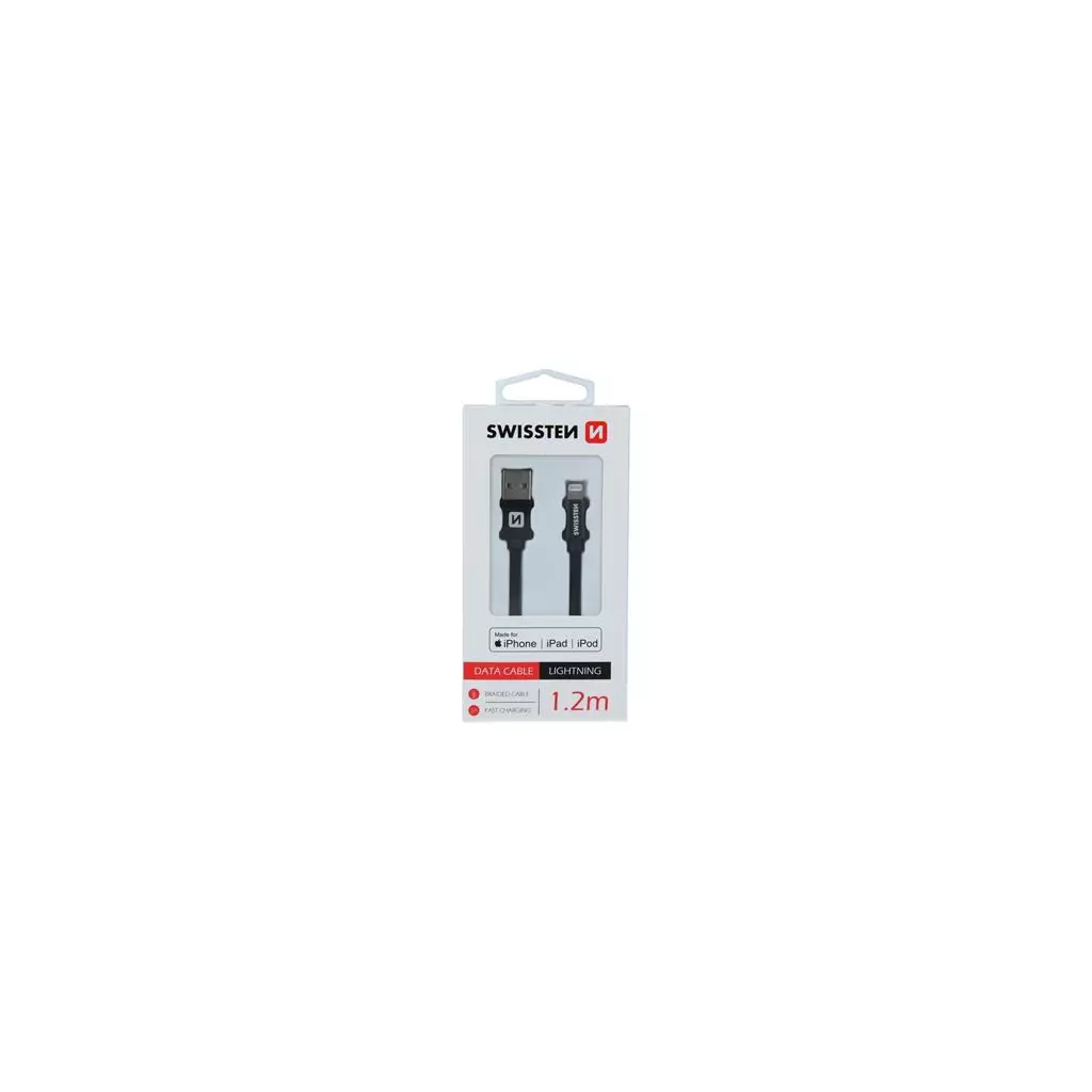 Obrázek produktu DATOVÝ KABEL SWISSTEN TEXTILE USB / LIGHTNING MFi 1,2 M ČERNÝ