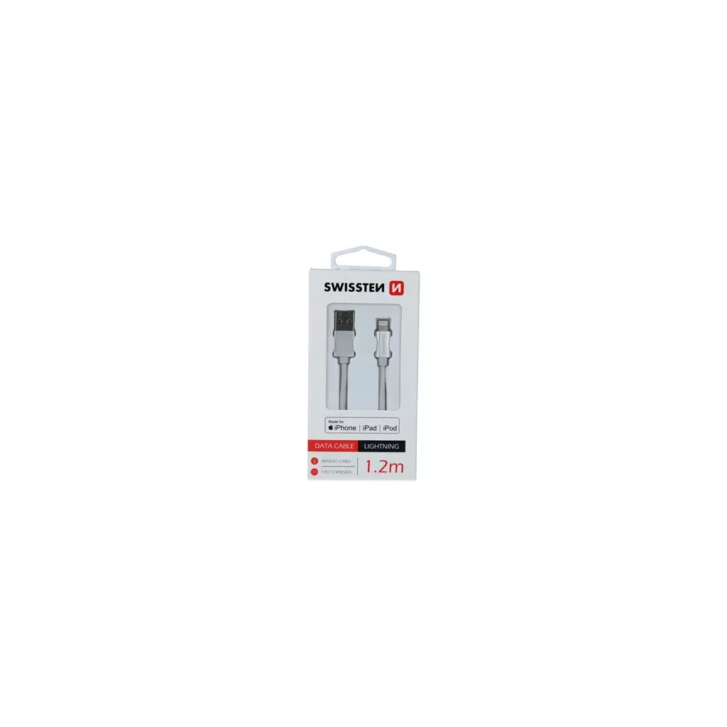 Obrázek produktu DATOVÝ KABEL SWISSTEN TEXTILE USB / LIGHTNING MFi 1,2 M STŘÍBRNÝ