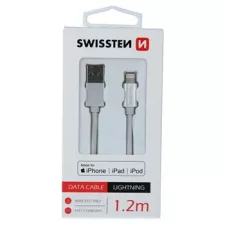 obrázek produktu DATOVÝ KABEL SWISSTEN TEXTILE USB / LIGHTNING MFi 1,2 M STŘÍBRNÝ