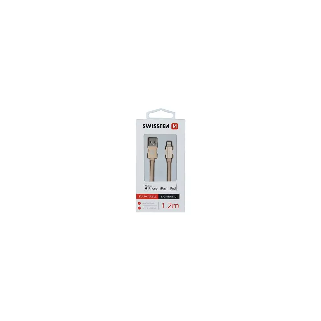 Obrázek produktu DATOVÝ KABEL SWISSTEN TEXTILE USB / LIGHTNING MFi 1,2 M ZLATÝ