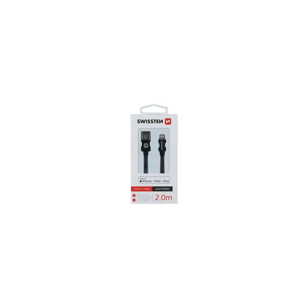 Obrázek produktu DATOVÝ KABEL SWISSTEN TEXTILE USB / LIGHTNING MFi 2,0 M ČERNÝ