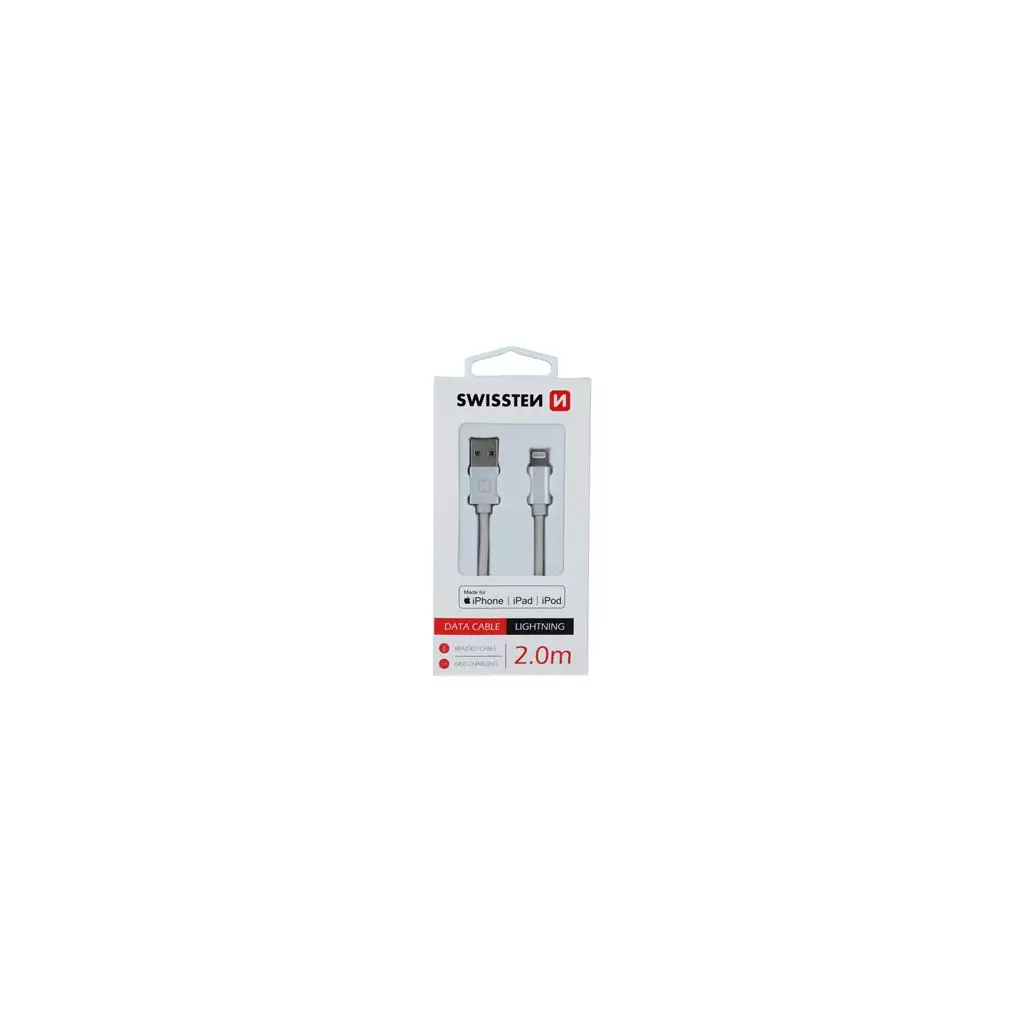 Obrázek produktu DATOVÝ KABEL SWISSTEN TEXTILE USB / LIGHTNING MFi 2,0 M STŘÍBRNÝ