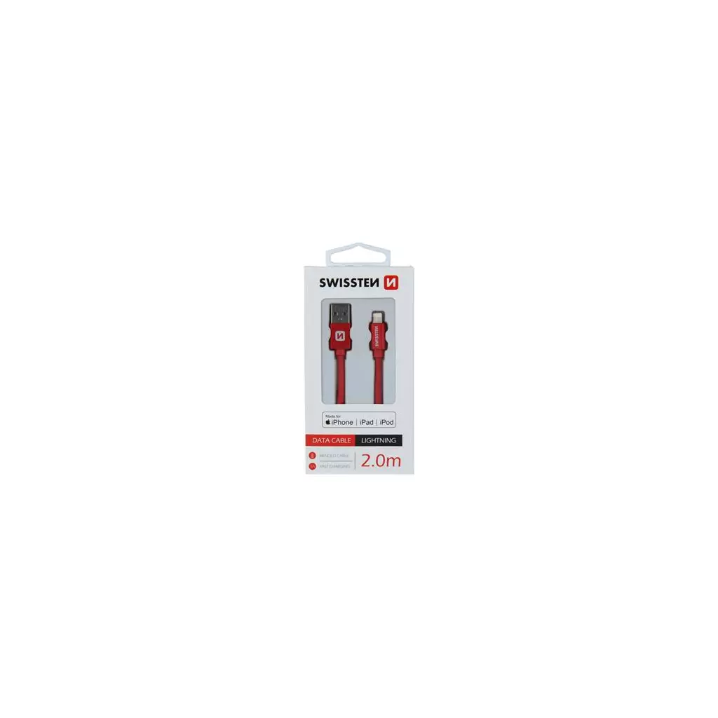 Obrázek produktu DATOVÝ KABEL SWISSTEN TEXTILE USB / LIGHTNING MFi 2,0 M ČERVENÝ