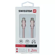 obrázek produktu DATOVÝ KABEL SWISSTEN TEXTILE USB-C / USB-C 1,2 M RŮŽOVO/ZLATÝ