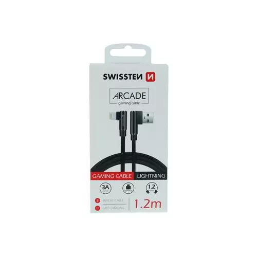 obrázek produktu TEXTILNÍ DATOVÝ KABEL SWISSTEN ARCADE USB / LIGHTNING 1,2 M ČERNÝ