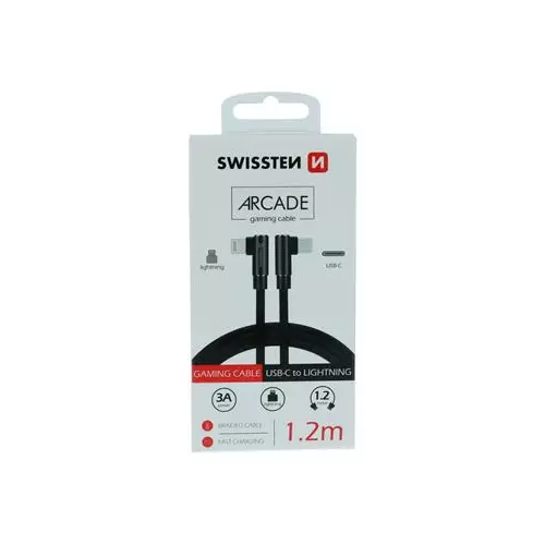 obrázek produktu TEXTILNÍ DATOVÝ KABEL SWISSTEN ARCADE USB-C / LIGHTNING 1,2 M ČERNÝ