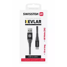 obrázek produktu DATOVÝ KABEL SWISSTEN KEVLAR USB / USB-C 1,5 M ANTRACIT