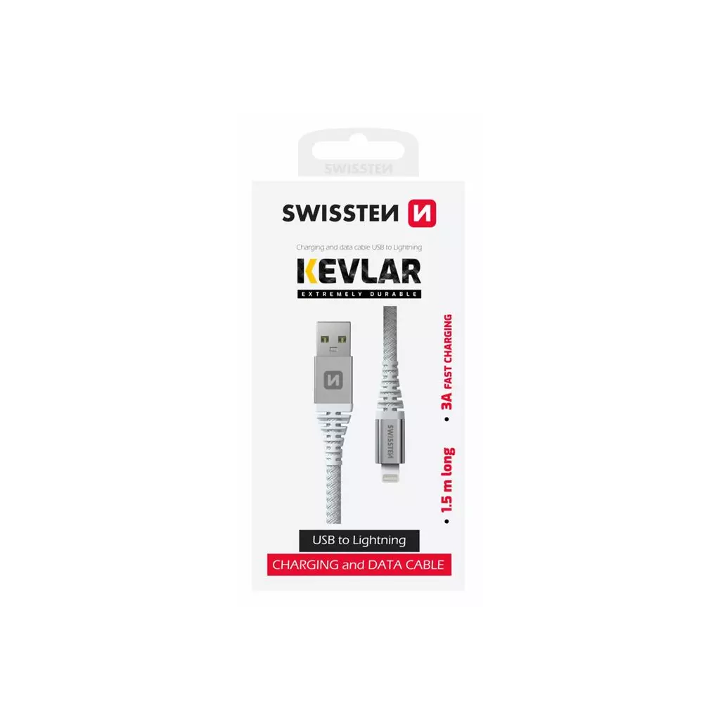 Obrázek produktu DATOVÝ KABEL SWISSTEN KEVLAR USB / LIGHTNING 1,5 M BÍLÝ