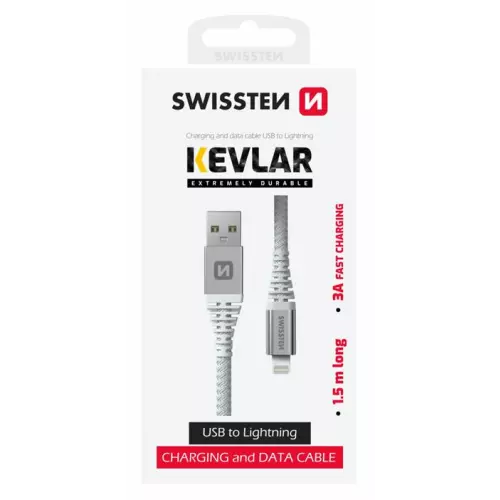 obrázek produktu DATOVÝ KABEL SWISSTEN KEVLAR USB / LIGHTNING 1,5 M BÍLÝ