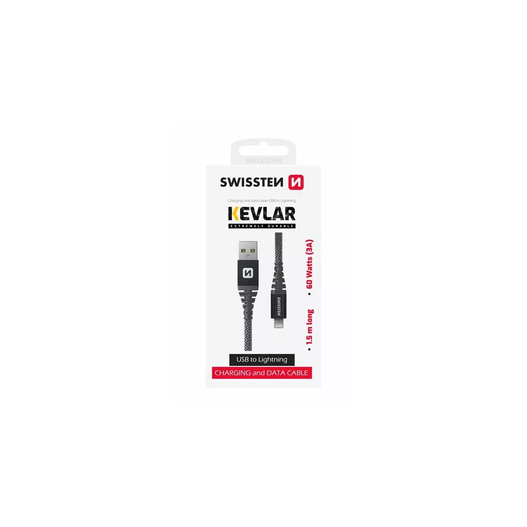 Obrázek produktu DATOVÝ KABEL SWISSTEN KEVLAR USB / LIGHTNING 1,5 M ANTRACIT